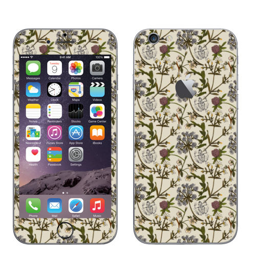 Наклейка на Телефон Apple iPhone 6 с яблоком Скелет лягушки и клевер,  купить в Москве – интернет-магазин Allskins, ботаника, лягушка, магия, цветы