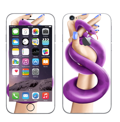 Наклейка на Телефон Apple iPhone 6 с яблоком Змея фуксия в женской власти,  купить в Москве – интернет-магазин Allskins, девушка, руки, фиолетовый, фуксия, нежно, хэллоуин, змея