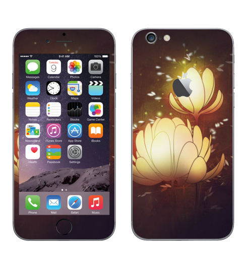 Наклейка на Телефон Apple iPhone 6 с яблоком Яркие вечерние,  купить в Москве – интернет-магазин Allskins, цветы, рисунки, светлый, природа, искусство, плакат, графика, лепески, ночь, вечеринка, яркий, лес, цифровая, живопись, бутон, концепт