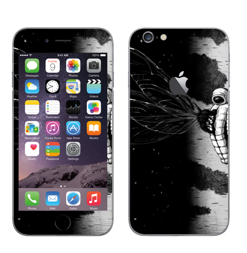 Наклейка на Телефон Apple iPhone 6 с яблоком Береза,  купить в Москве – интернет-магазин Allskins, сюрреализм, астронавт, космос, фантастика, черно-белое, берёзки, космонавтика