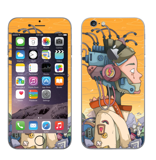 Наклейка на Телефон Apple iPhone 6 с яблоком Киберпанковый взрыв,  купить в Москве – интернет-магазин Allskins, цинизм, робот, девушка, природа, киберпанк, свалка, чувства, провод, металл, мусор, слезы, небо, манга