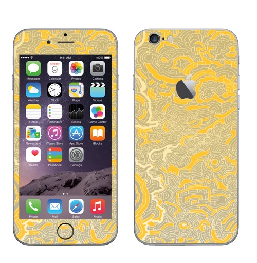 Наклейка на Телефон Apple iPhone 6 с яблоком Небесная механика,  купить в Москве – интернет-магазин Allskins, узор, механизмы, абстракция, графика, рисунки, жолтый