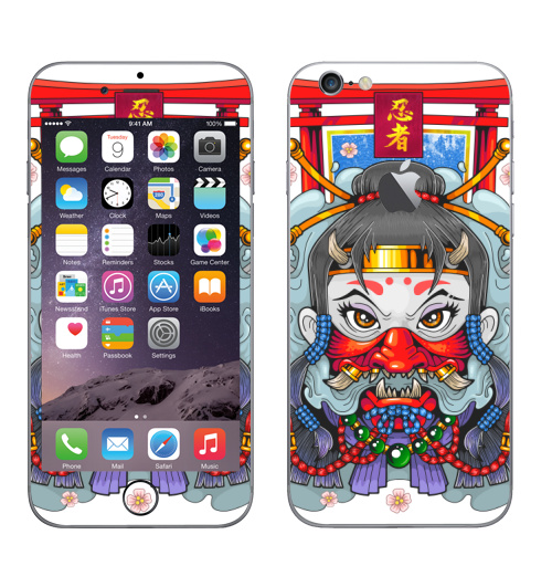 Наклейка на Телефон Apple iPhone 6 с яблоком Девушка ниндзя,  купить в Москве – интернет-магазин Allskins, мистика, ниндзя, ассасин, они, демоны, азия, shinobi, Япония, манга, девушка, мифология