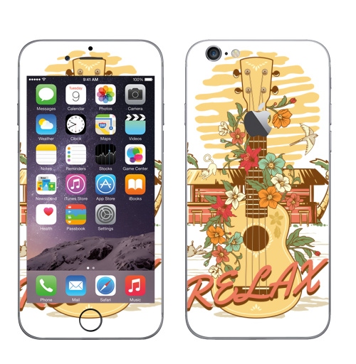 Наклейка на Телефон Apple iPhone 6 с яблоком Полный релакс,  купить в Москве – интернет-магазин Allskins, мотивация, релакс, отдых, отпуск, гитара, цветы, пальма, выходной, солнце, птицы, позитив