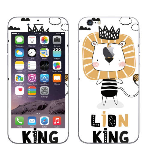 Наклейка на Телефон Apple iPhone 6 с яблоком Король Лев - Принтериум,  купить в Москве – интернет-магазин Allskins, лев, король, мультфильмы, детские, мило, корона, джунглей, safari, lion