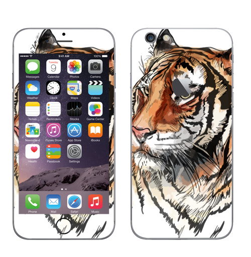 Наклейка на Телефон Apple iPhone 6 с яблоком Тигр - Принтериум,  купить в Москве – интернет-магазин Allskins, тигры, тигра, кошка, тигриный, Тигрица, полоски, полосатая, джунгли, тропики