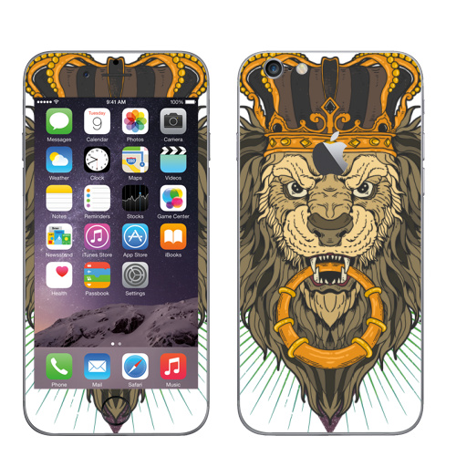 Наклейка на Телефон Apple iPhone 6 с яблоком Лев в короне,  купить в Москве – интернет-магазин Allskins, лев, король, зверьки, корона, золото, Империя, царство, королевство, королевский