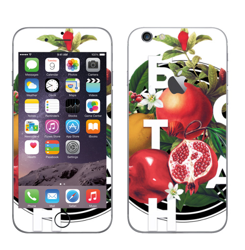 Наклейка на Телефон Apple iPhone 6 с яблоком Ботан лимон-гранат,  купить в Москве – интернет-магазин Allskins, лето, лес, ботан, ботаника, лимон, гранат