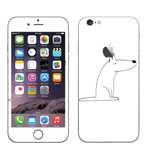 Наклейка на Телефон Apple iPhone 6 с яблоком Собака сидит,  купить в Москве – интернет-магазин Allskins, собакаулыбака, собаки, волк, линейное, графика, белаясобака, животное, Смотрящий, природа, лаконичное, персонажи, детские, мужские, ветеринар