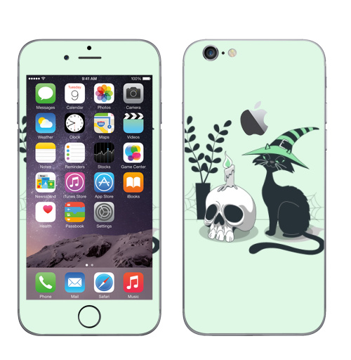 Наклейка на Телефон Apple iPhone 6 с яблоком Черная чародейка,  купить в Москве – интернет-магазин Allskins, классика, кошка, черныйкот, чародейка, магия