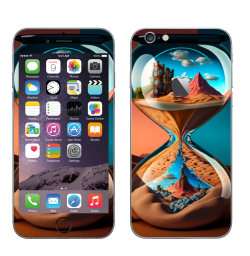 Наклейка на Телефон Apple iPhone 6 с яблоком Психологическая насыщенность игрушечных песочных часов,  купить в Москве – интернет-магазин Allskins, стритарт, песочные часы, читатель