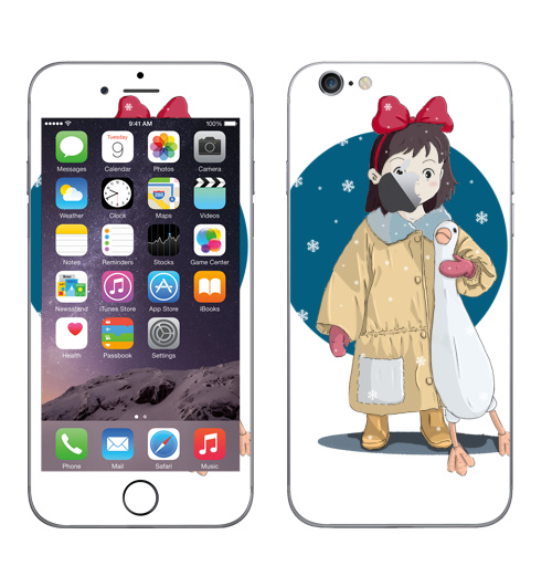 Наклейка на Телефон Apple iPhone 6 с яблоком Ребенок и гусь,  купить в Москве – интернет-магазин Allskins, детские, бант, снег, ребенок, игрушки, мило, мультфильмы, читатель
