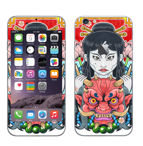 Наклейка на Телефон Apple iPhone 6 с яблоком Девушка и демон,  купить в Москве – интернет-магазин Allskins, Япония, гейша, они, демоны, девушка, мистика, монстры, азия, мифология, магия, фэнтези