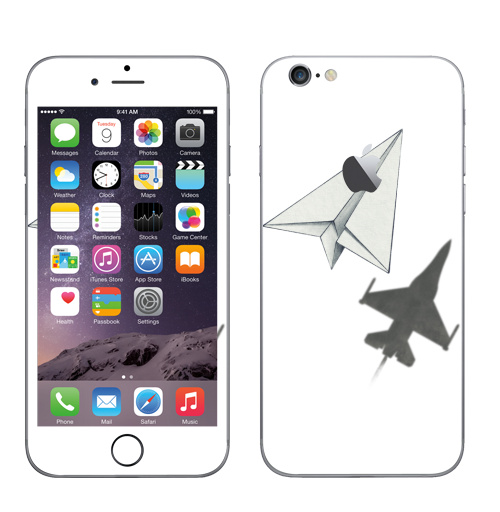 Наклейка на Телефон Apple iPhone 6 с яблоком Тень самолета,  купить в Москве – интернет-магазин Allskins, военные, дизайнер, идея, техника, небо, бумага, концепт, скорость, мечта, полёт, бумажный, набросок, карандаш, иллюстрации, тень, самолет
