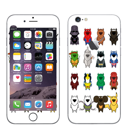 Наклейка на Телефон Apple iPhone 6 с яблоком My heroes,  купить в Москве – интернет-магазин Allskins, детские, человек паук, супермен, Рафаэль, расамаха, ниндзя, капитан америка, железный дровосек, дартаньян, дардэвил