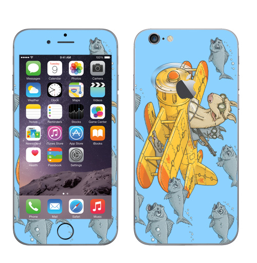 Наклейка на Телефон Apple iPhone 6 с яблоком Мэт и Шитцу на охоте,  купить в Москве – интернет-магазин Allskins, милые животные, желтый, мужик, дробовик, военные, охота, кошка, рыба, животные, голубой