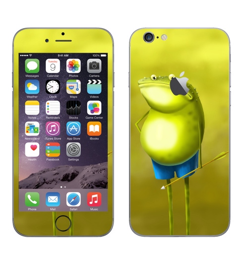 Наклейка на Телефон Apple iPhone 6 с яблоком Невезение Ивана-Царевича,  купить в Москве – интернет-магазин Allskins, милые животные, детские, стрела, лягушка