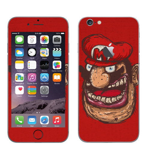 Наклейка на Телефон Apple iPhone 6 с яблоком Mario,  купить в Москве – интернет-магазин Allskins, мужские, персонажи, кепка, алкоголь, гики, 300 Лучших работ