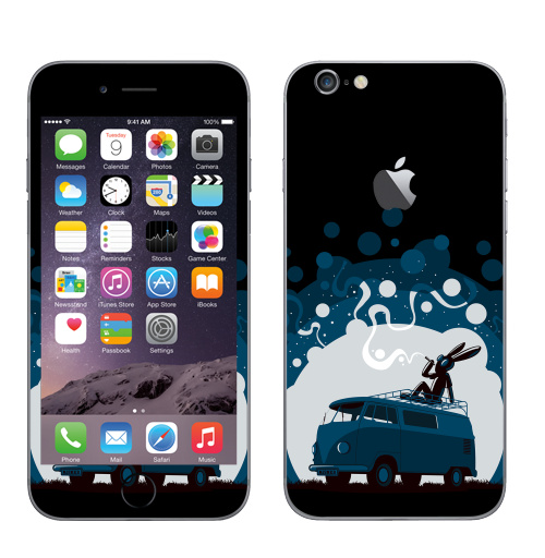 Наклейка на Телефон Apple iPhone 6 с яблоком Night Scene '11,  купить в Москве – интернет-магазин Allskins, 300 Лучших работ, крыша, sfsf, синий, заяц, дым, ночь, Фольксваген, черный
