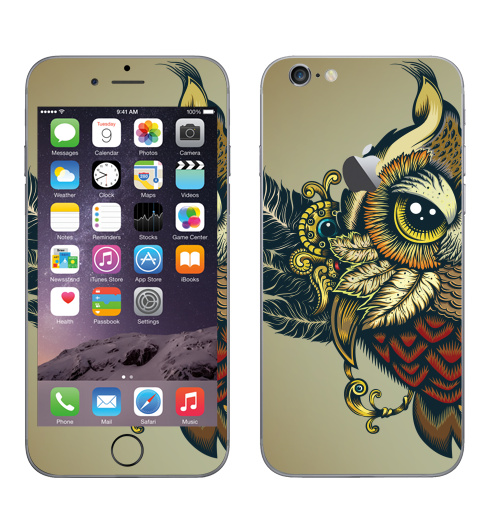 Наклейка на Телефон Apple iPhone 6 с яблоком Совуха,  купить в Москве – интернет-магазин Allskins, милые животные, 300 Лучших работ, сова, птицы, королева, цвет