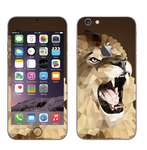 Наклейка на Телефон Apple iPhone 6 с яблоком Лев с треугольником,  купить в Москве – интернет-магазин Allskins, милые животные, 300 Лучших работ, оригами, геометрия, лев, треугольник, монстры, коричневый