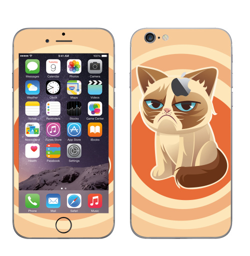 Наклейка на Телефон Apple iPhone 6 с яблоком Сурове, грустне, котячне,  купить в Москве – интернет-магазин Allskins, милые животные, 300 Лучших работ, любовь, кошка, персонажи, женские