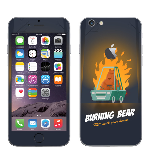 Наклейка на Телефон Apple iPhone 6 с яблоком Горящий медведь,  купить в Москве – интернет-магазин Allskins, надписи на английском, типографика, животные, огонь, любовь, надписи, автомобиль, графика, лес, медведь, для влюбленных