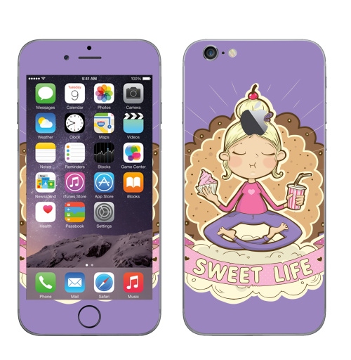 Наклейка на Телефон Apple iPhone 6 с яблоком Sweet ,  купить в Москве – интернет-магазин Allskins, розовый, сладости, детские