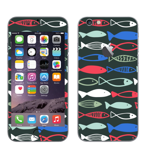 Наклейка на Телефон Apple iPhone 6 с яблоком Веселые рыбехи,  купить в Москве – интернет-магазин Allskins, милые животные, детские, океаны, морская, лето, вода, графика, рыба, животные