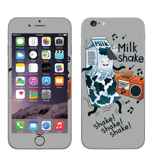 Наклейка на Телефон Apple iPhone 6 с яблоком MilkShake!,  купить в Москве – интернет-магазин Allskins, музыка, еда, ноты, танцы, коктейль, молочный