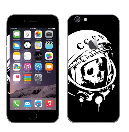 Наклейка на Телефон Apple iPhone 6 с яблоком Прости, Юра,  купить в Москве – интернет-магазин Allskins, Гагарин, тёмное, подтеки, грандж, холод, череп, пустота, капли, космос