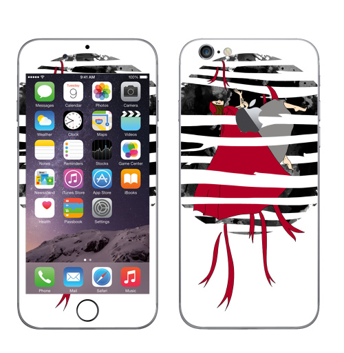 Наклейка на Телефон Apple iPhone 6 с яблоком Red riding hoooood,  купить в Москве – интернет-магазин Allskins, волк, девушка, красный, лес, серый, сказки, собаки