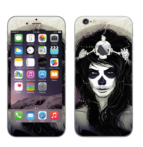 Наклейка на Телефон Apple iPhone 6 с яблоком Santa Muerte,  купить в Москве – интернет-магазин Allskins, муерте