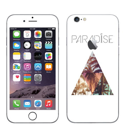 Наклейка на Телефон Apple iPhone 6 с яблоком Paradise,  купить в Москве – интернет-магазин Allskins, треугольник, абстракция, природа, рай, хипстер, пальмы, текстура