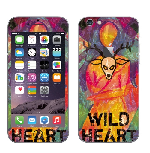 Наклейка на Телефон Apple iPhone 6 с яблоком Wild heart,  купить в Москве – интернет-магазин Allskins, животные, позитив, девушка, психоделика