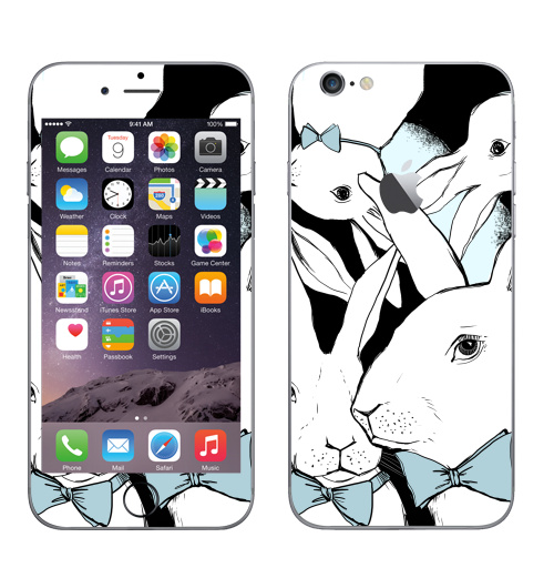 Наклейка на Телефон Apple iPhone 6 с яблоком Boys Bunny,  купить в Москве – интернет-магазин Allskins, заяц, бабочки, зима