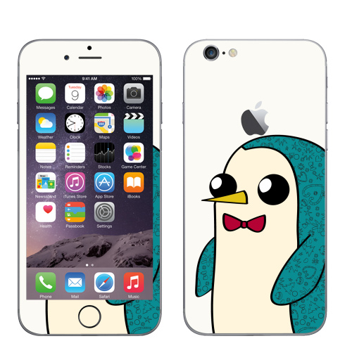 Наклейка на Телефон Apple iPhone 6 с яблоком Новогодний Гюнтер,  купить в Москве – интернет-магазин Allskins, новый год, мультфильмы, птицы, пингвин, персонажи, животные, милые животные