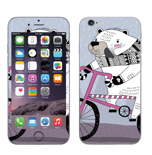 Наклейка на Телефон Apple iPhone 6 с яблоком Мишка на велике,  купить в Москве – интернет-магазин Allskins, милые животные, персонажи, медведь, велосипед, животные