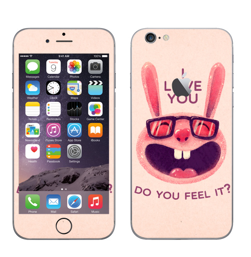 Наклейка на Телефон Apple iPhone 6 с яблоком Влюбленный зая,  купить в Москве – интернет-магазин Allskins, заяц, животные, любовь, улыбка, сердце, хипстер, для влюбленных