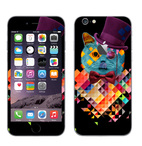 Наклейка на Телефон Apple iPhone 6 с яблоком ПсихоКэт,  купить в Москве – интернет-магазин Allskins, космокот, оранжевый, абстракция, космос, кошка, паттерн, хипстер, ромбы, голубой