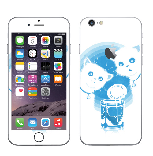 Наклейка на Телефон Apple iPhone 6 с яблоком ДВА КОТЁНКА И СГУЩЁНКА,  купить в Москве – интернет-магазин Allskins, прикол, белый, голубой, кошка, синий, киса, сгущенка