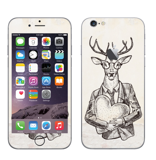 Наклейка на Телефон Apple iPhone 6 с яблоком Мистер Твистер,  купить в Москве – интернет-магазин Allskins, животные, любовь, олень, персонажи, сердце, хипстер, для влюбленных