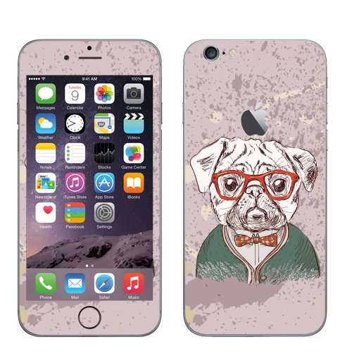 Наклейка на Телефон Apple iPhone 6 с яблоком Стиляга,  купить в Москве – интернет-магазин Allskins, крутые животные, бульдог, детские, усы, собаки, очки, мужские, графика, позитив, мода, животные, милые животные
