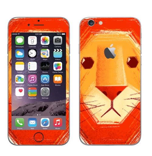 Наклейка на Телефон Apple iPhone 6 с яблоком Грустный лев,  купить в Москве – интернет-магазин Allskins, милые животные, детские, животные, любовь, желтый, лето, оранжевый, печаль, король, грустные, печальный