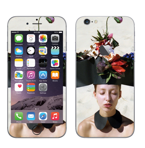 Наклейка на Телефон Apple iPhone 6 с яблоком Цветочница,  купить в Москве – интернет-магазин Allskins, фотография, отдых, девушка, красота, цветы, сюрреализм