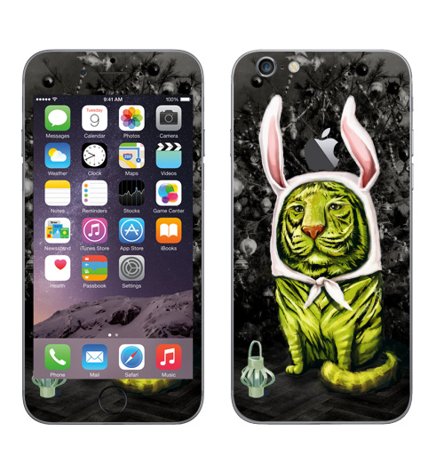 Наклейка на Телефон Apple iPhone 6 с яблоком Заинька,  купить в Москве – интернет-магазин Allskins, утренник, новый год, заяц, тигры, крутые животные