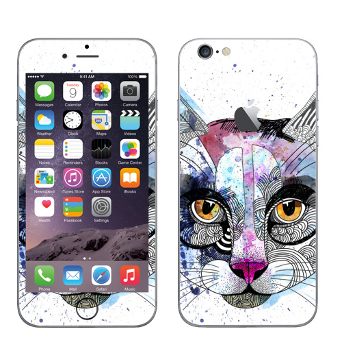 Наклейка на Телефон Apple iPhone 6 с яблоком Кошка графика,  купить в Москве – интернет-магазин Allskins, милые животные, акварель, персонажи, графика, животные, кошка