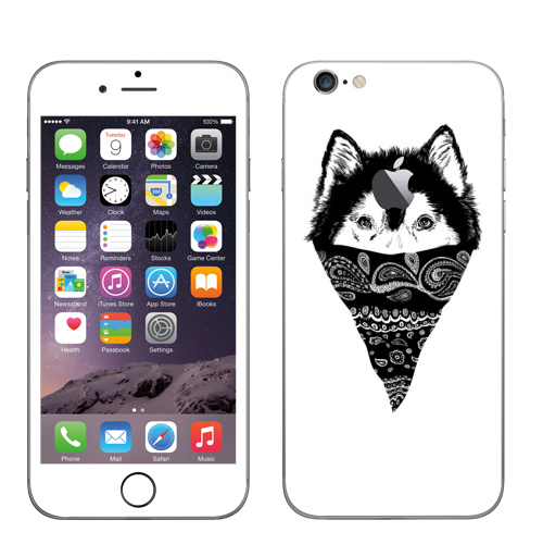 Наклейка на Телефон Apple iPhone 6 с яблоком Пёс,  купить в Москве – интернет-магазин Allskins, крутые животные, собаки, персонажи, мафия, графика, белый, черный, животные, милые животные