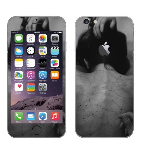 Наклейка на Телефон Apple iPhone 6 с яблоком Живой рисунок,  купить в Москве – интернет-магазин Allskins, черно-белое, фотография, девушка