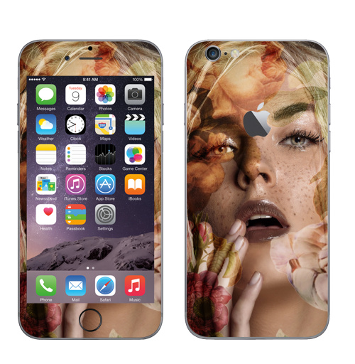 Наклейка на Телефон Apple iPhone 6 с яблоком Осенняя девушка,  купить в Москве – интернет-магазин Allskins, осень, девушка, фотография